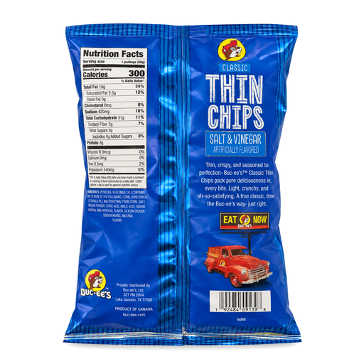 Back of Buc-ee's Classic Thin Chips - Salt & Vinegar bag