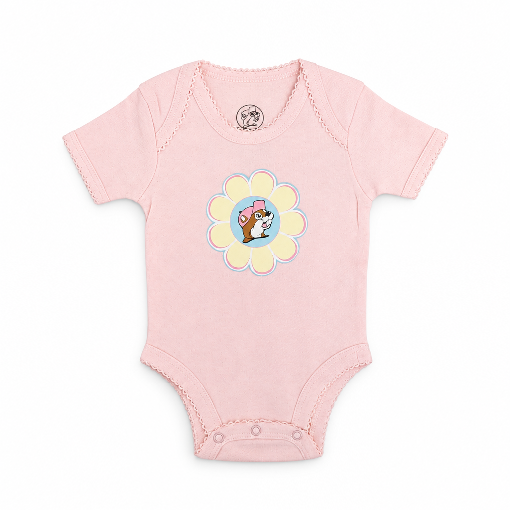 Buc-ee's Flower Onesie/Top | Light Pink with Floral Logo — Texas Snax