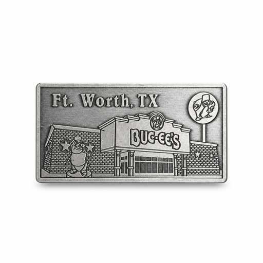 Pewter Buc-ee's Ft. Worth storefront magnet with Buc-ee the Beaver sign