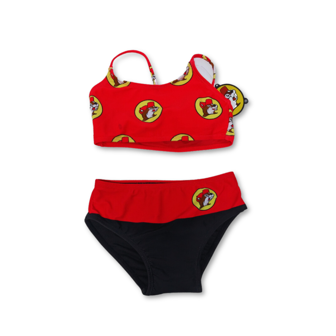 Buc-ee's Black and Red Two-Piece Youth Swimsuit