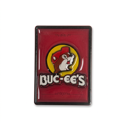 Buc-ee’s red dual level epoxy magnet, rectangular with glossy raised beaver logo and white wordmark
