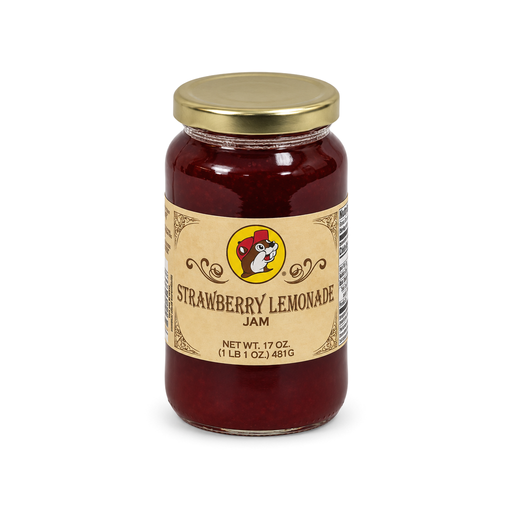 17 oz jar of Buc-ee's Strawberry Lemonade Jam, front label