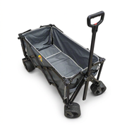 Buc-ee’s Tailgate Wagon, a gray collapsible folding wagon with a black metal frame, wide treaded wheels, and a pull handle