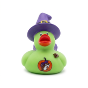 Buc-ee’s 2026 Halloween rubber duck in green with a purple witch hat and beaver pumpkin logo on the front