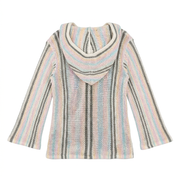 Buc-ee’s Baja Woven Hoodie in the Pastel Stripe Edition, showing the striped hood and see-through open-knit texture