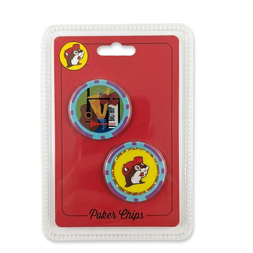 Buc-ee’s Bastrop, TX Collectible Poker Chips 2-pack with a colorful musical instruments design chip and a beaver logo chip