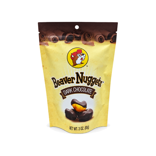 Buc-ee's Beaver Nuggets Dark Chocolate 3 oz pouch of chocolate-covered corn puff snacks, a Texas road trip favorite