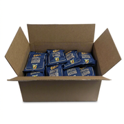 Buc-ee’s Beaver Nuggets Sea Salted Caramel case, with navy 3 oz bags packed in an open cardboard shipping box