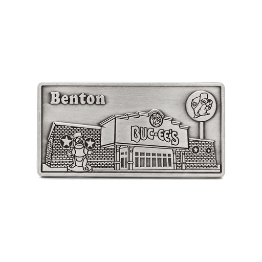 Pewter Buc-ee's Benton storefront magnet showing the travel center building