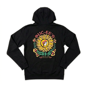 Buc-ee’s black Sunflower Hoodie with a large sunflower graphic, the beaver in the center, and the words “Buc-ee’s Makes Me Happy”