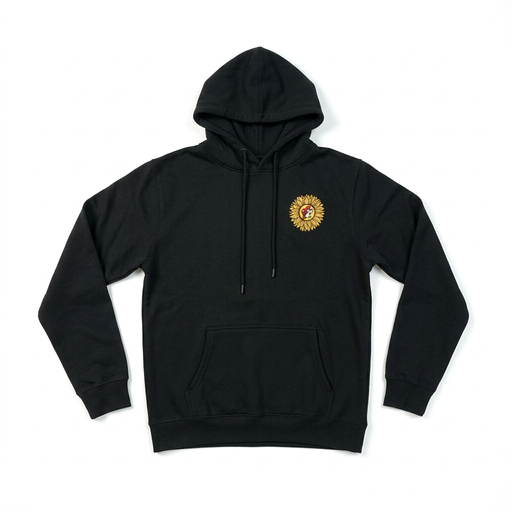 Buc-ee’s black Sunflower Hoodie with a drawstring hood, kangaroo pocket, and a small sunflower chest logo with the beaver in the center