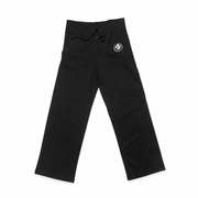Buc-ee's black wide-leg fleece pants with a wide drawstring waistband, side pockets, and a white beaver logo patch