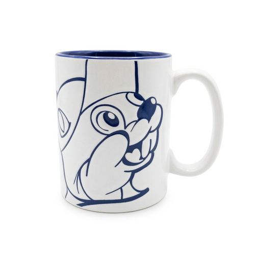 Buc-ee’s Blue Face Mug, a white mug with an oversized navy line drawing of the beaver’s face and a navy interior