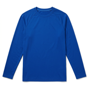 Buc-ee’s royal blue long sleeve swim shirt with a crewneck collar and raglan sleeves