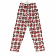 Red and white plaid Buc-ee's holiday pajama pants with Buc-ee the Beaver print, front view