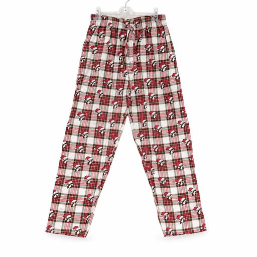 Red and white plaid Buc-ee's holiday pajama pants with Buc-ee the Beaver print, front view