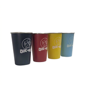 Buc-ee’s Color-Change Metal Pint Set at an angle, showing the tapered cup shape and silver metal rims