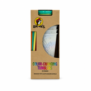 Buc-ee's Color-Changing Tumblers 5-pack in a kraft box with tie-dye cups, bright reusable straws, and a green lid