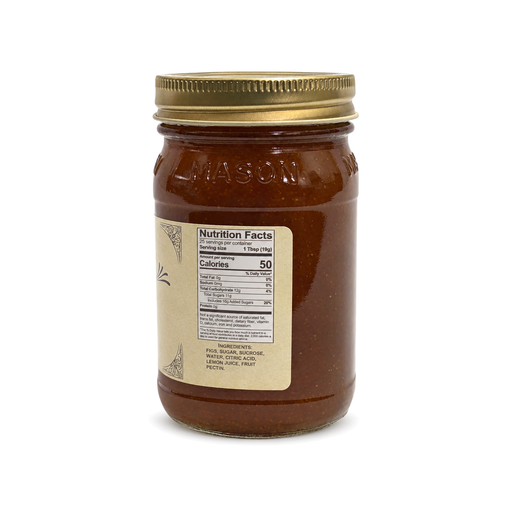 Back of the Buc-ee's Fig Preserves jar showing ingredients and nutrition facts, on white