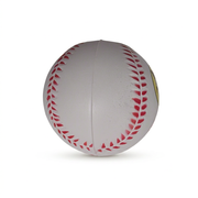 Side view of the Buc-ee’s Foam Baseball showing the curved red stitch-style seams and the molded seam line of the foam