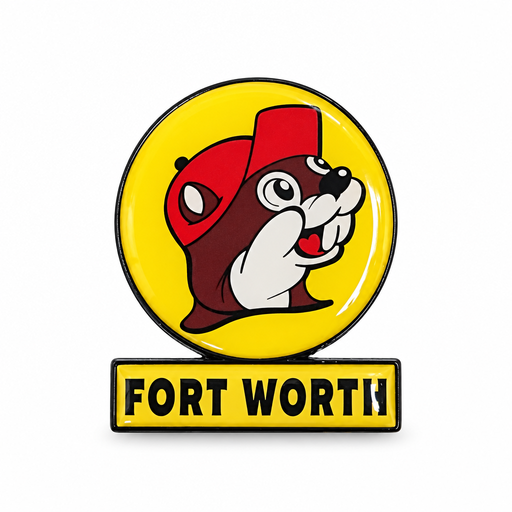 Buc-ee's Fort Worth lollipop road sign magnet featuring Buc-ee the Beaver