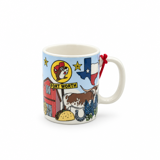 Buc-ee's Fort Worth mini mug with Texas flag, longhorn and Buc-ee the Beaver