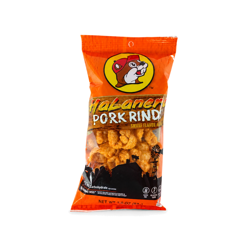 Orange bag of Buc-ee's Habanero Pork Rinds