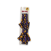 Buc-ee’s Halloween bow headband, one size, with purple, orange and black stripes and a beaver mascot print