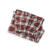 Buc-ee's red and green plaid holiday pajama pants, folded close-up of the print