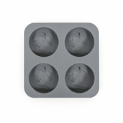 Buc-ee's ice mold tray in gray with four round cavities, each embossed with the Buc-ee beaver mascot wearing a cap