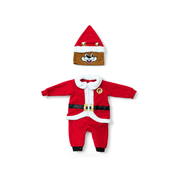 Infant red Buc-ee's Santa union suit with Santa Buc-ee hat, front view