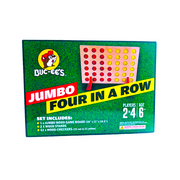 Buc-ee’s Jumbo 4-in-a-Row Game Set box showing a wooden game board with red and yellow checkers, for 2 to 4 players