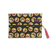 Buc-ee’s Makeup Junkie Large Bag, a flat zip pouch in black with a yellow beaver logo print and red tassel pull