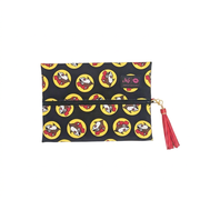 Buc-ee’s Makeup Junkie Medium Bag, a flat zip pouch in black with a yellow beaver logo print and red tassel pull