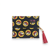 Buc-ee’s Makeup Junkie Small Bag, a flat zip pouch in black with a yellow beaver logo print and red tassel pull