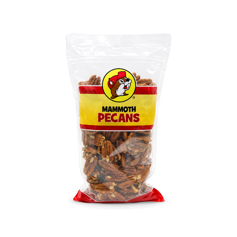 Clear bag of Buc-ee's Mammoth Pecans with extra-large pecan halves