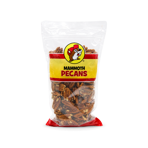 Buc-ee's Mammoth Pecans in a clear bag, extra-large pecan halves for baking, pies and snacking