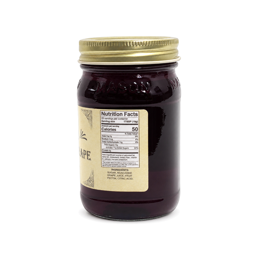 Buc-ee's Muscadine Grape Jelly nutrition facts label, 50 calories per tablespoon, made with muscadine grape juice