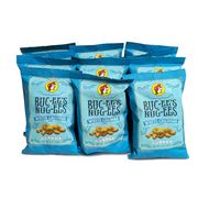 Buc-ee’s Nug-ees White Cheddar, a case of 12 light blue 5 oz bags of cheesy puffed snacks for sharing