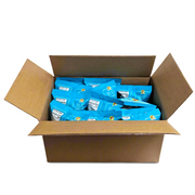 Buc-ee’s Nug-ees White Cheddar case, with light blue 5 oz bags packed in an open cardboard shipping box