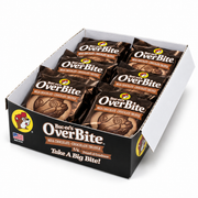 Open black Buc-ee's OverBite Milk Chocolate - Chocolate Truffle display box at a three-quarter angle on a white background, showing the wrapped milk chocolate cookies inside and the branded front and side panels.