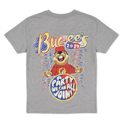 Back of Buc-ee’s Party 2024 Election Shirt with cheering beaver, streamers, and A Party We Can All Join slogan