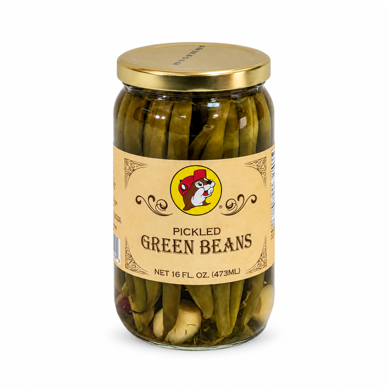 Jar of Buc-ee's Pickled Green Beans, front label