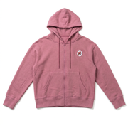 Buc-ee’s pink full zip fleece hoodie with a drawstring hood, front pockets, and a small beaver logo chest patch
