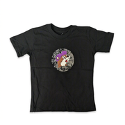 Buc-ee’s Put a Spell on Me youth Halloween T-shirt in black with beaver in purple cap on spiderweb graphic