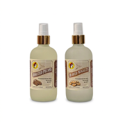Buc-ee’s Room Mist in Roasted Pecans and Beaver Nuggets scents, two frosted bottles with gold-tone spray tops and vintage labels