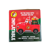 Buc-ee’s Santa in a Truck Yard Inflatable box showing a Santa beaver driving a red pickup with a gift sack, light-up