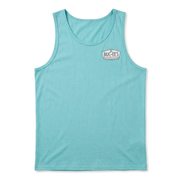 Buc-ee’s Seafoam tank top with small gray and white badge logo on the left chest,