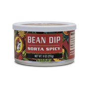9 oz can of Buc-ee's Sorta Spicy Bean Dip with red label, on white