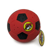 Buc-ee’s Splash Ball in red and black soccer ball style with small holes and the yellow beaver logo